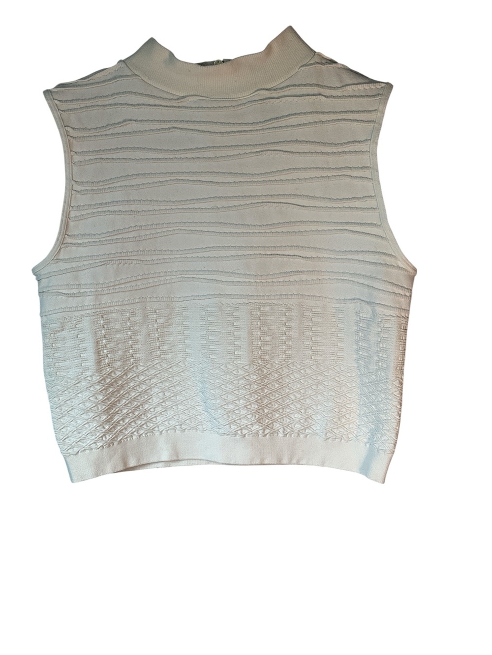 VTG Marciano Winter White Textured Crop Knit Tank Size M L Mock Neck Made In USA